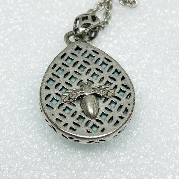 Fossil Brand Teardrop Faux Turquoise Pendant Necklace w Bee Detail Silver Tone - Picture 7 of 8